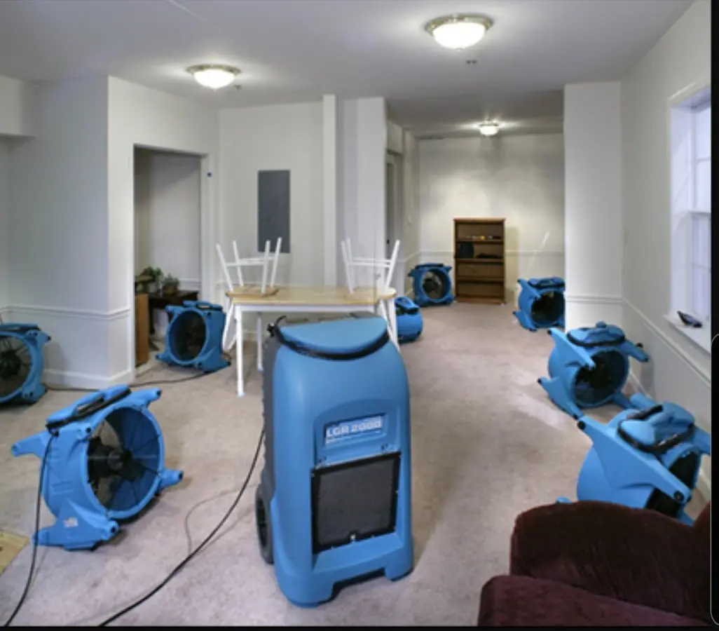 Air movers and dehumidifier setup for Water Damage Restoration in Lake Arrowhead